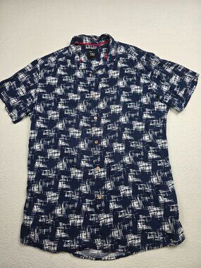 Mens Blue & White Patterned Button-Up Shirt M LMENTAL Black Label 100% Cotton